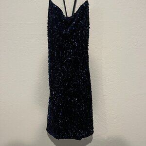 Dark Blue Sequined Homecoming Dress